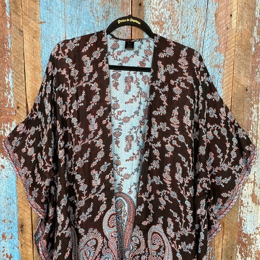 Raj Boho Kimono Festival Paisley Tasseled Western Cardigan Top Size OS